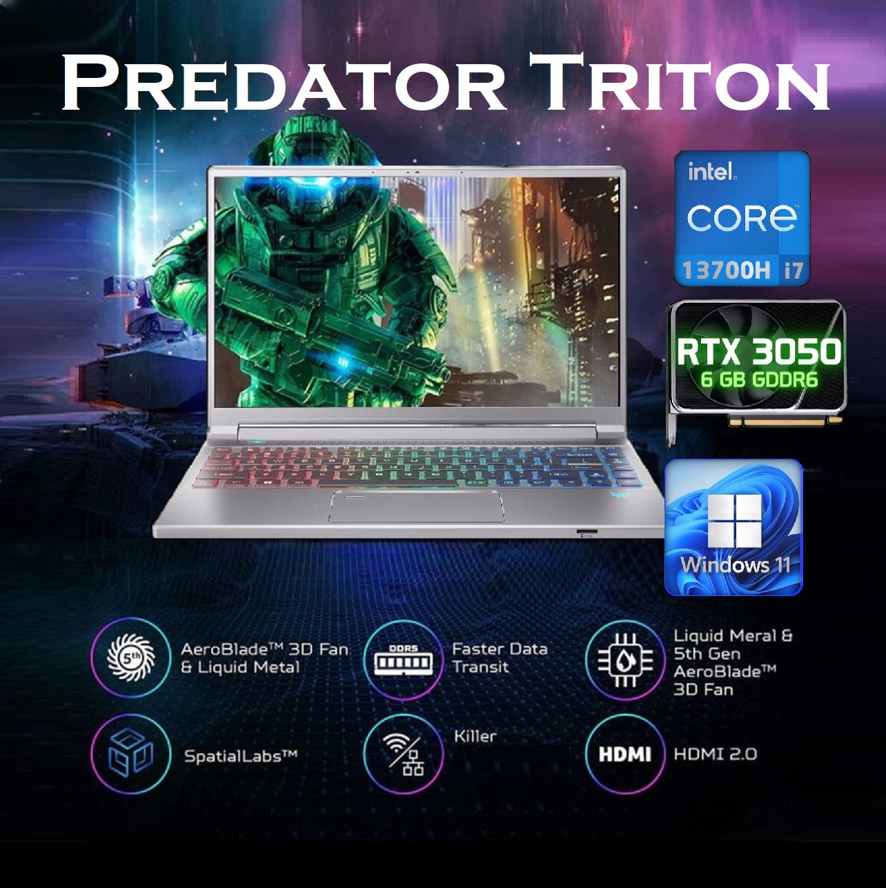 PT14-51-78B4 Predator Triton 14 i7-13700H RTX 4050 14 inch Acer Predator Triton 14 Intel Core™ i7-13700H | 16GB DDR5 ; 512GB SSD | RTX™ 4050