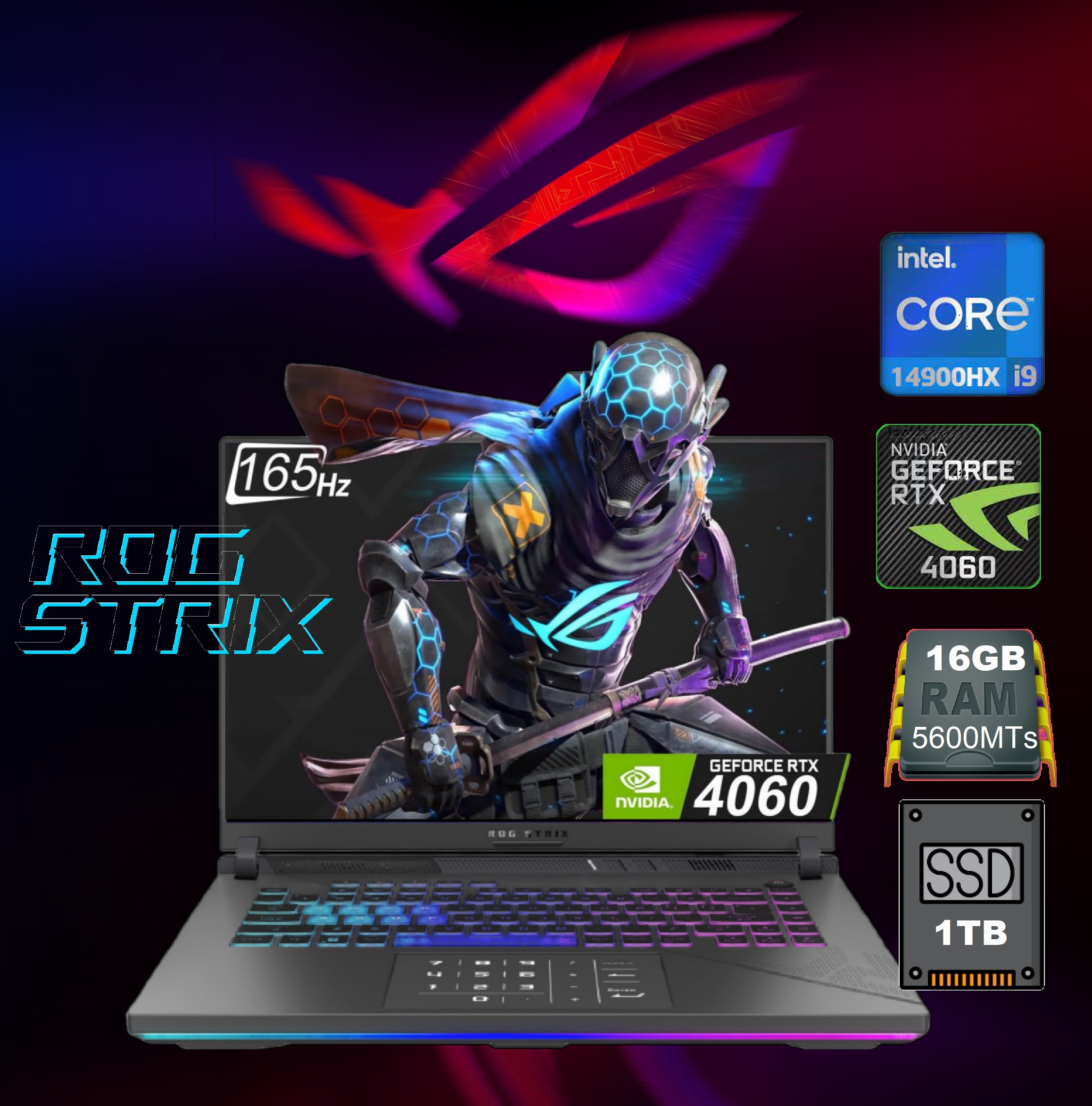 90NR0II5-M005B0  "G164JVR-N3241" ROG Strix G16 i9-14900HX RTX 4060 16 inch ROG Strix G16 (2024) G164JVR Intel® Core™ i9 14900HX | 16GB DDR5 RAM ; 1TB SSD | RTX™ 4060